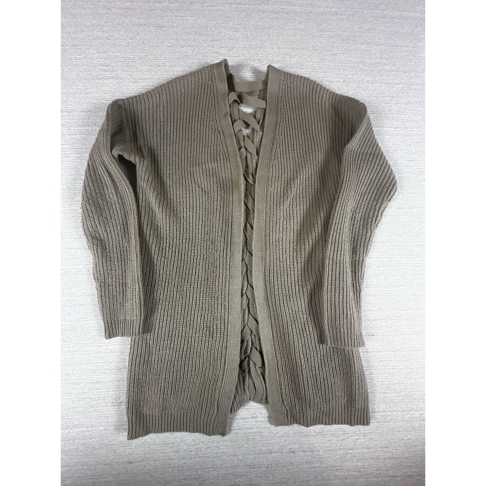 Poof New York Women's Large Lace Up Back Open Front Sweater Oversized Cozy